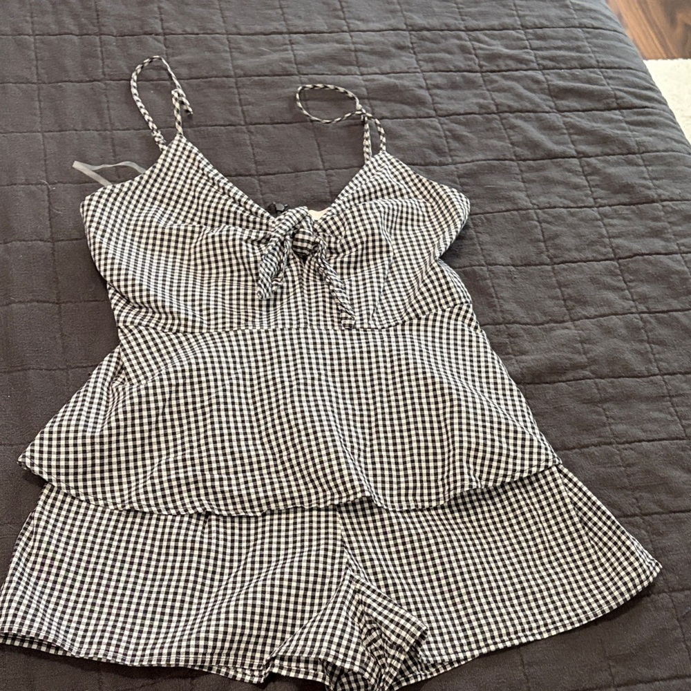 GB Girls Black and White Checkered Jumpsuit